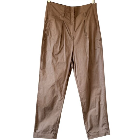 Peserico Trousers Pleated Front Hem Cuff High Rise Taupe 4 Pocket Cropped Size 6 - Picture 1 of 10